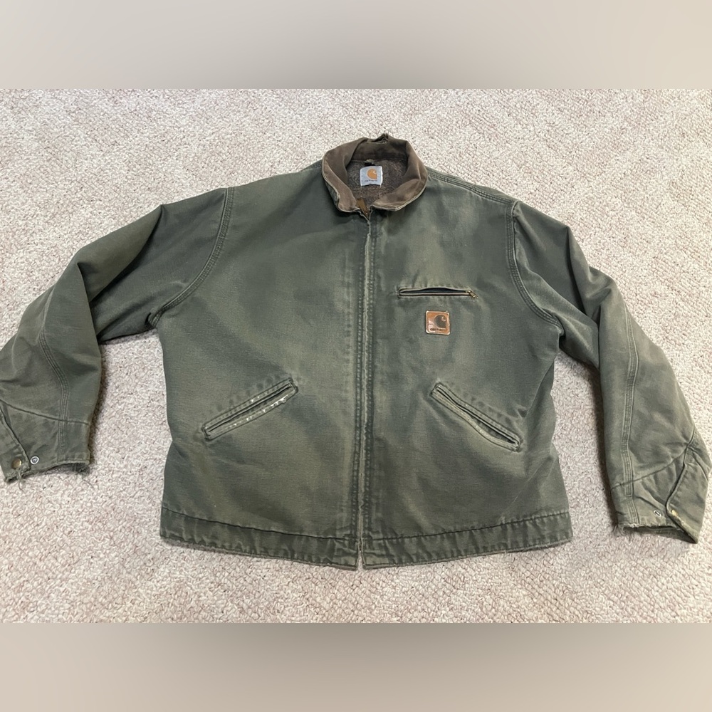 Vintage J76 Mos Green Blanket Lined Carhartt Detroit Jacket Size L